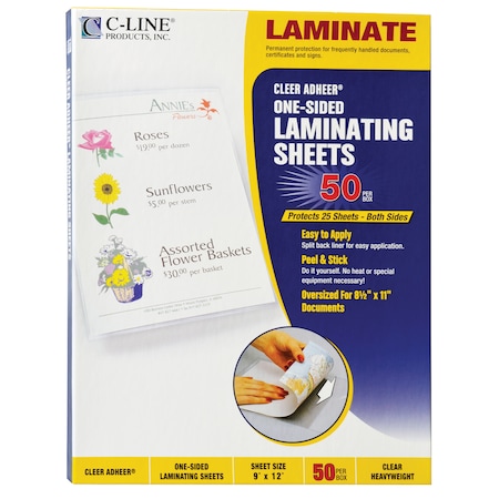 C-Line Products Heavyweight Cleer Adheer Laminating Sheets, Clear, 9 x 12, PK50 CLI65001